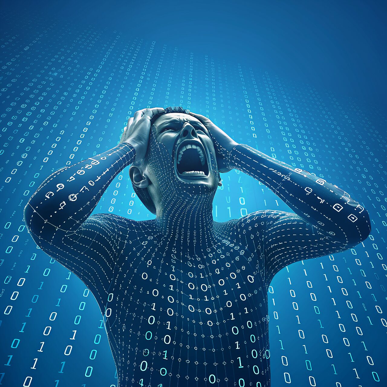 ai generated, stress, anxiety, depression, cry, emotion, depressed, despair, emotional, binary code, bits, binary, digital, data, network